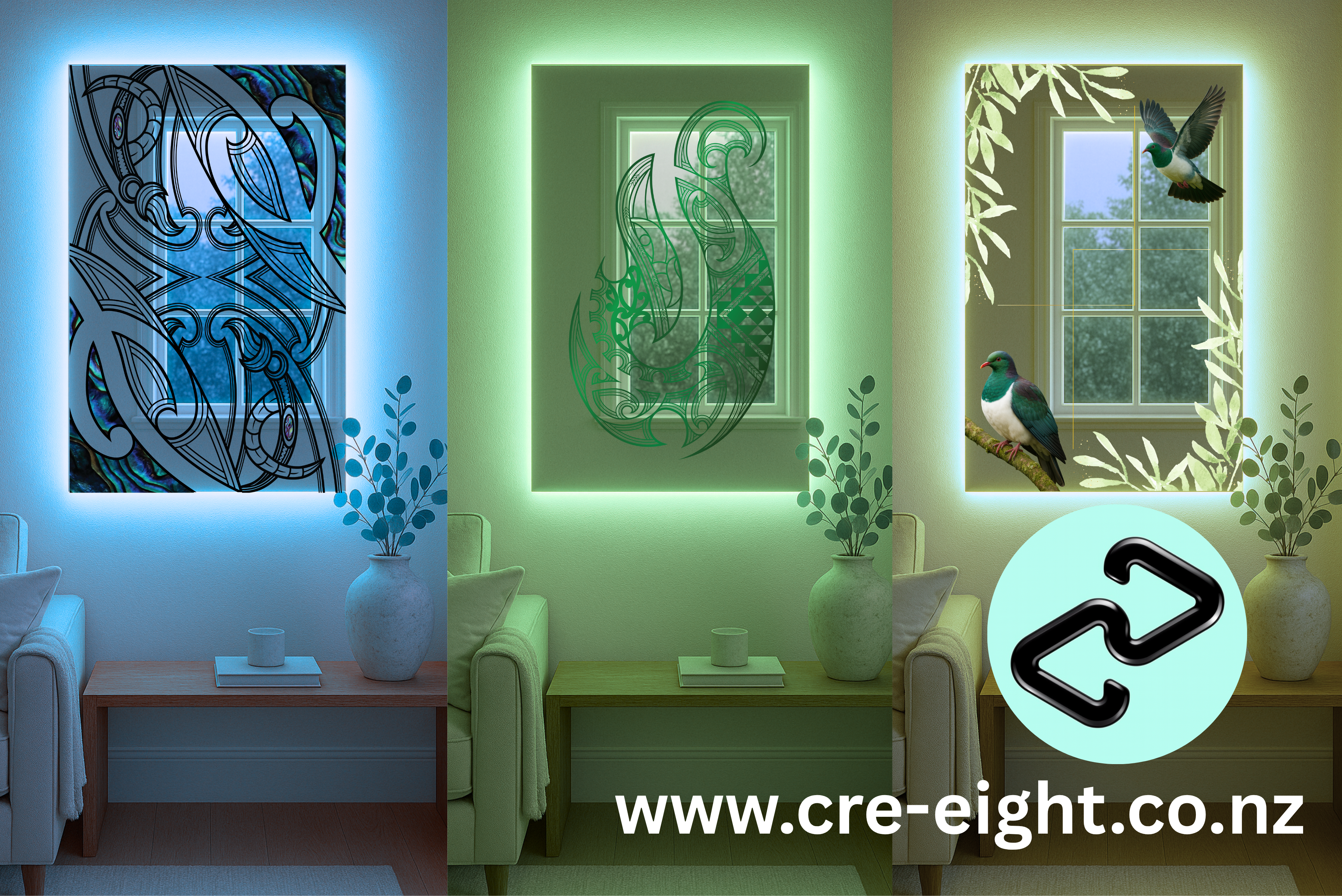 UV-Printed LED Mirrors – Māori Art & Custom Designs | CRE-eight