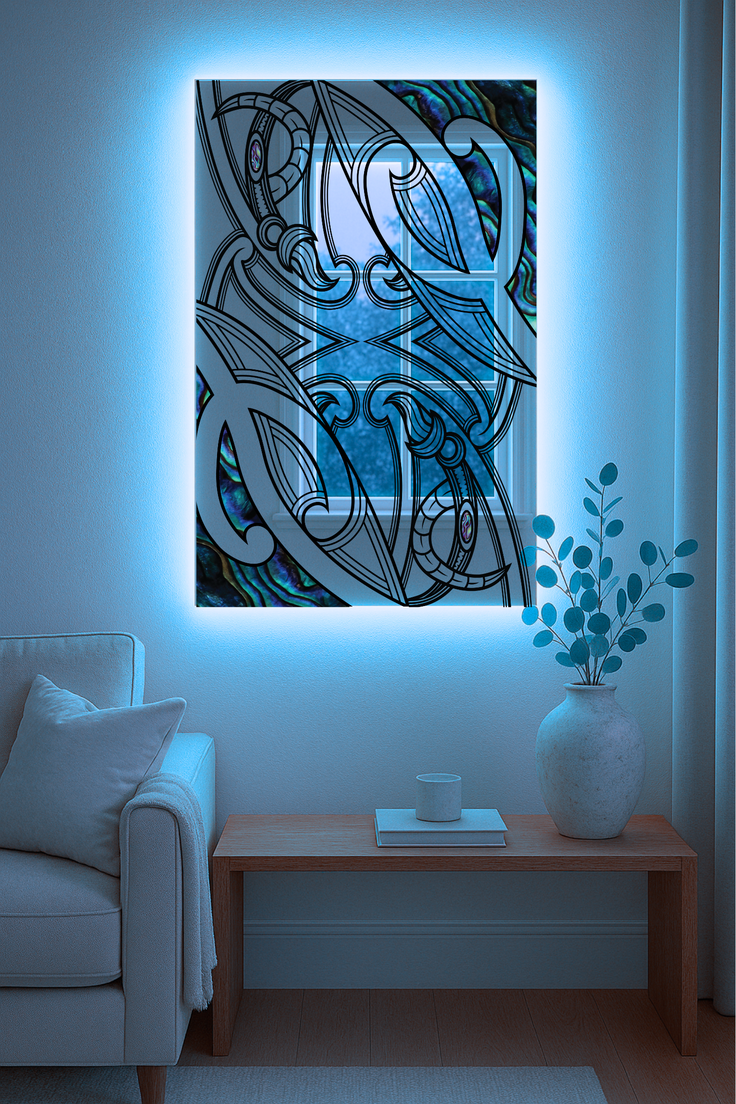 "Te Whakaruruhau Mirror – Māori-Inspired Design with LED Backlight Option"