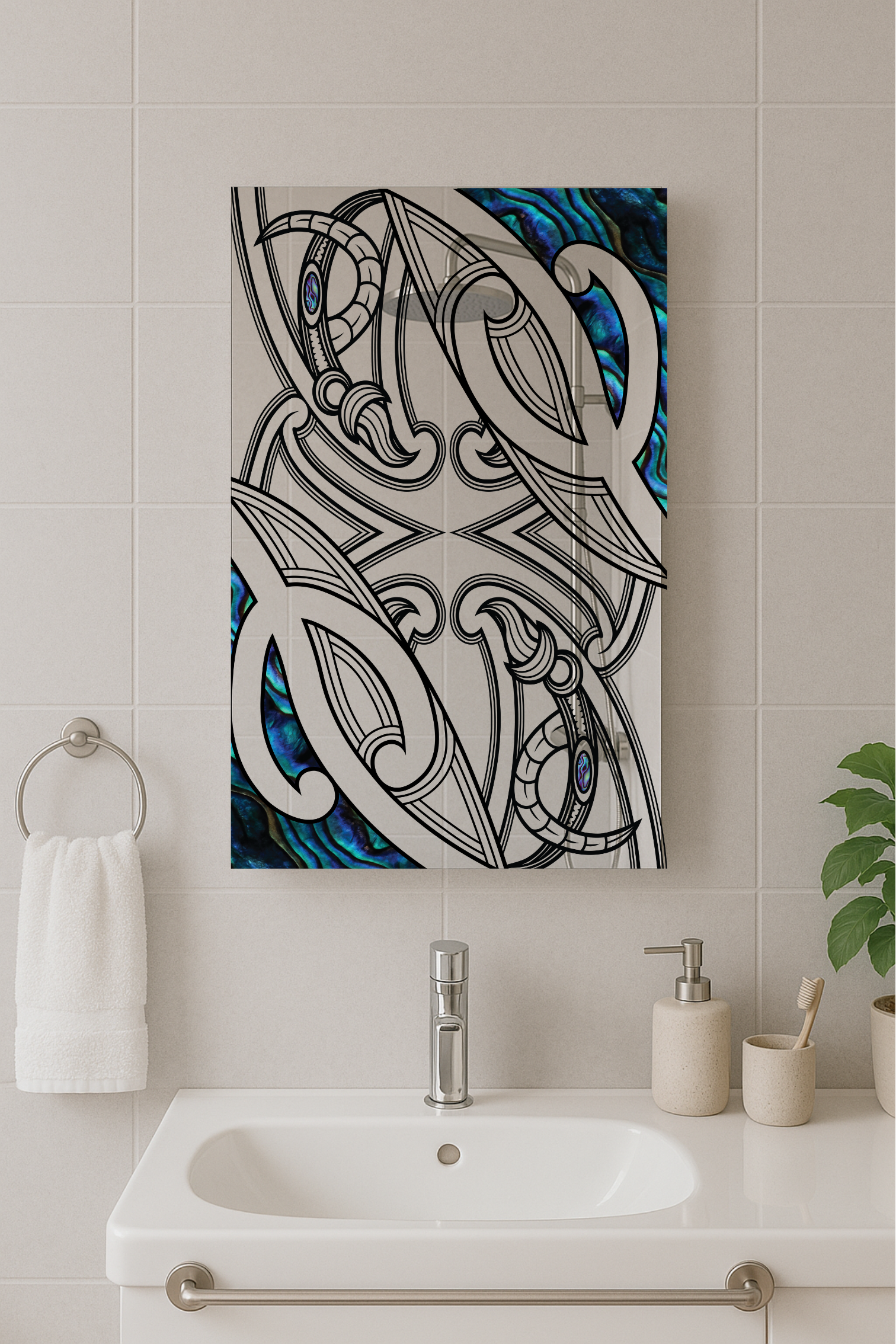 "Te Whakaruruhau Mirror – Māori-Inspired Design with LED Backlight Option"