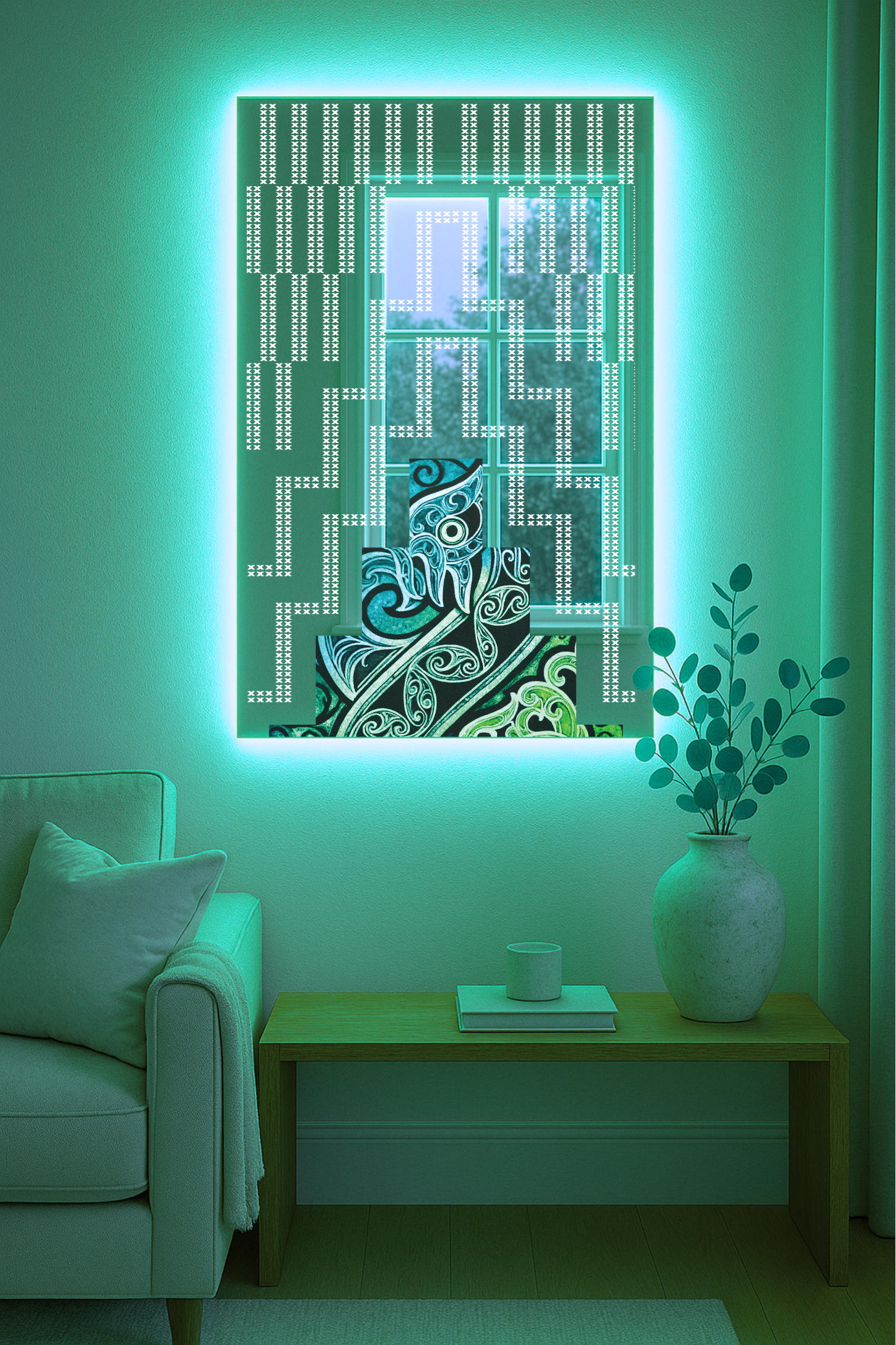 Poutama x Manaia Mirror – Modern Māori Wall Art | UV Printed Reflective Design by CRE-eight