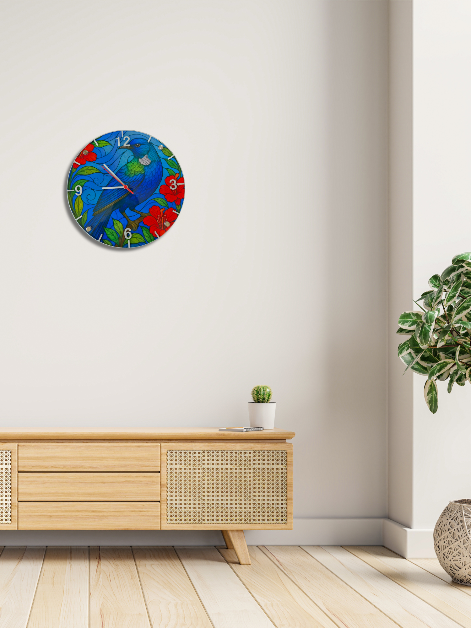 tui-pohutukawa-glass-wall-clock-30cm