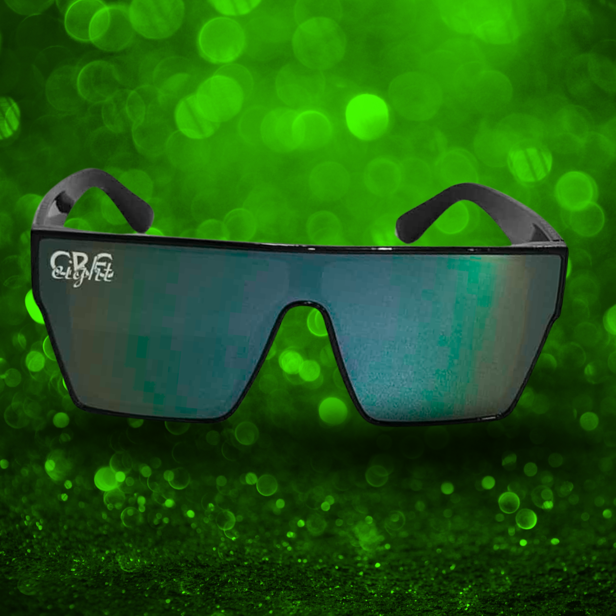 “CRE-eight Tribal Sunglasses – Black Frame with Green Mirrored Lens”