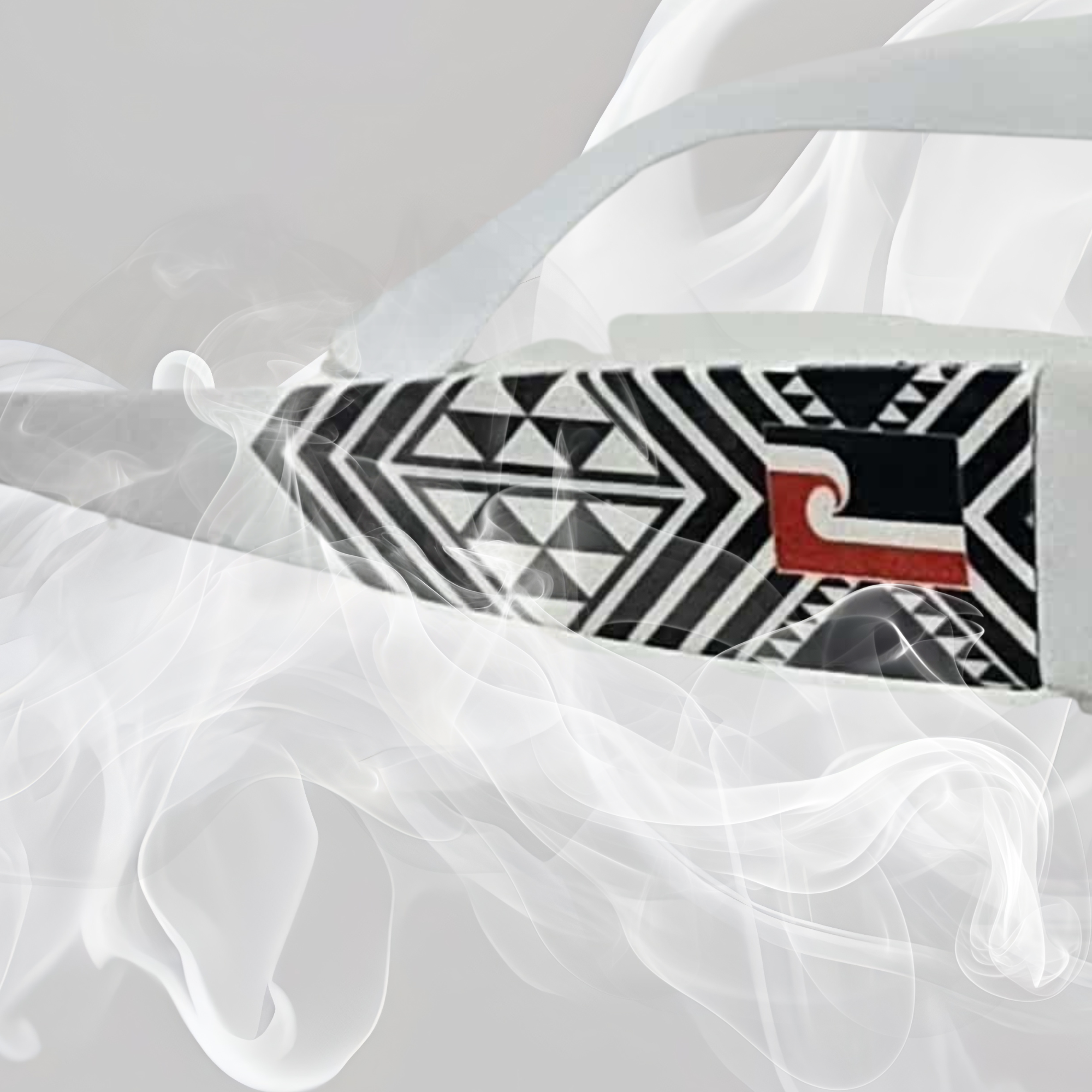 CRE-eight Tino Sunglasses – White Frame with Black mirror Lens | UV-Printed Tāniko Design