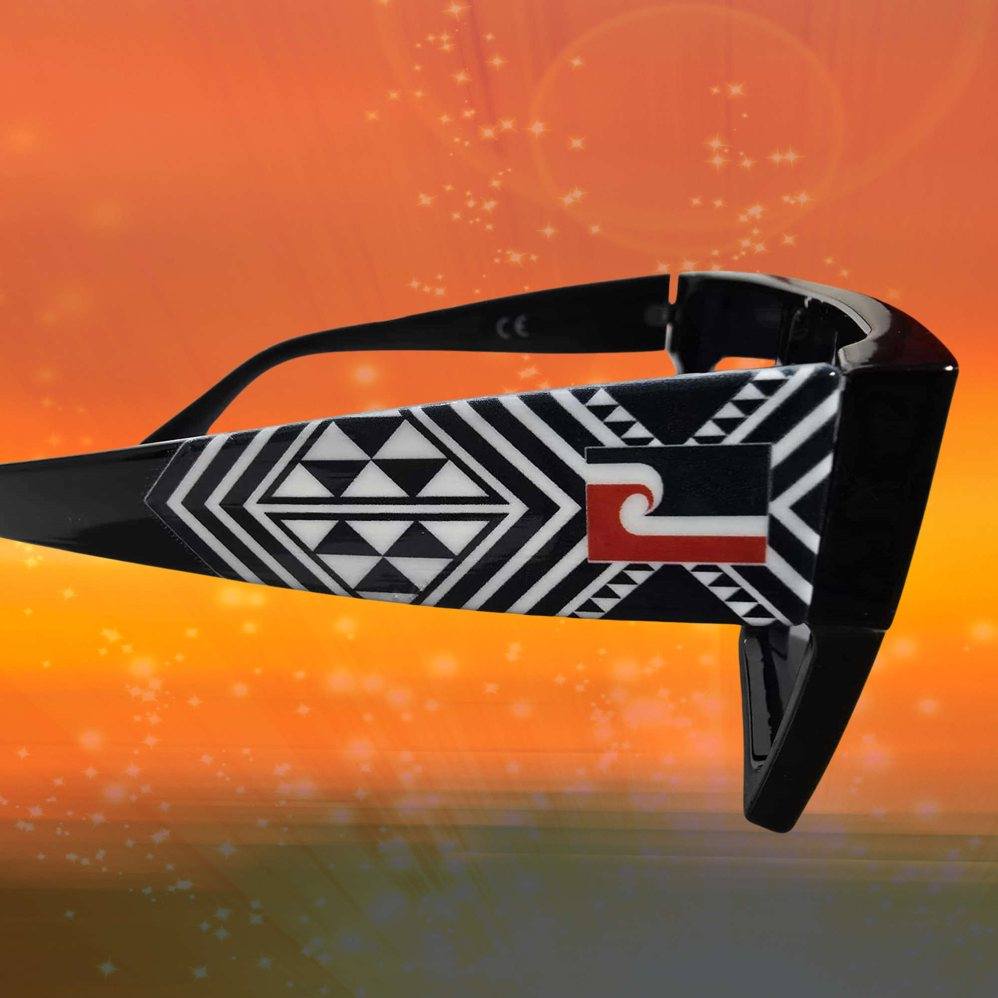 “CRE-eight Tribal Sunglasses – Black Frame with Orange Mirrored Lens”
