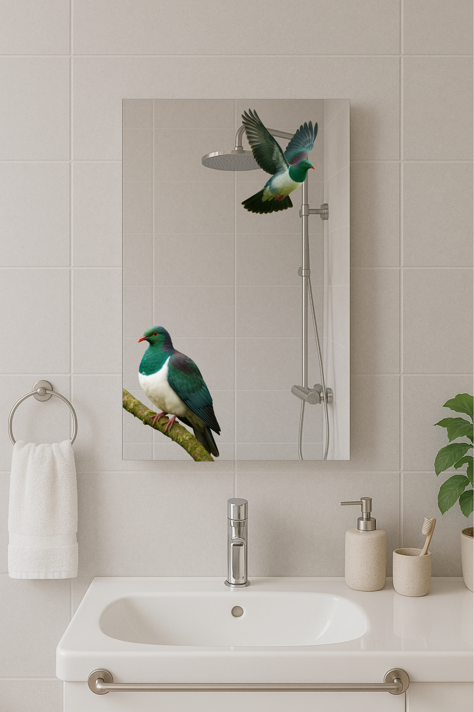 Kererū Mirror – Native NZ Bird Art with Optional LED Backlight