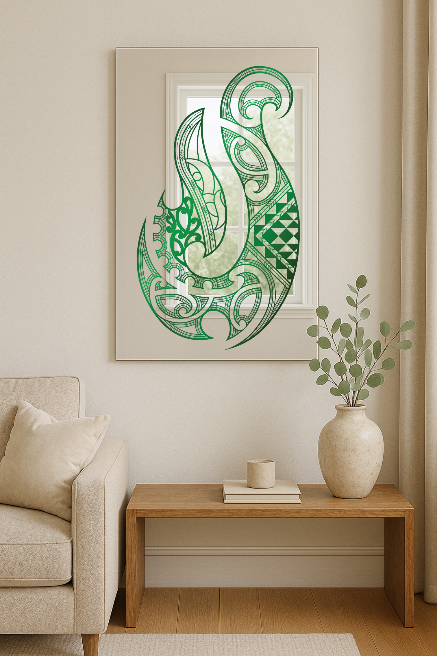 Hei Matau Mirror – Māori Hook Design with Optional LED Backlight