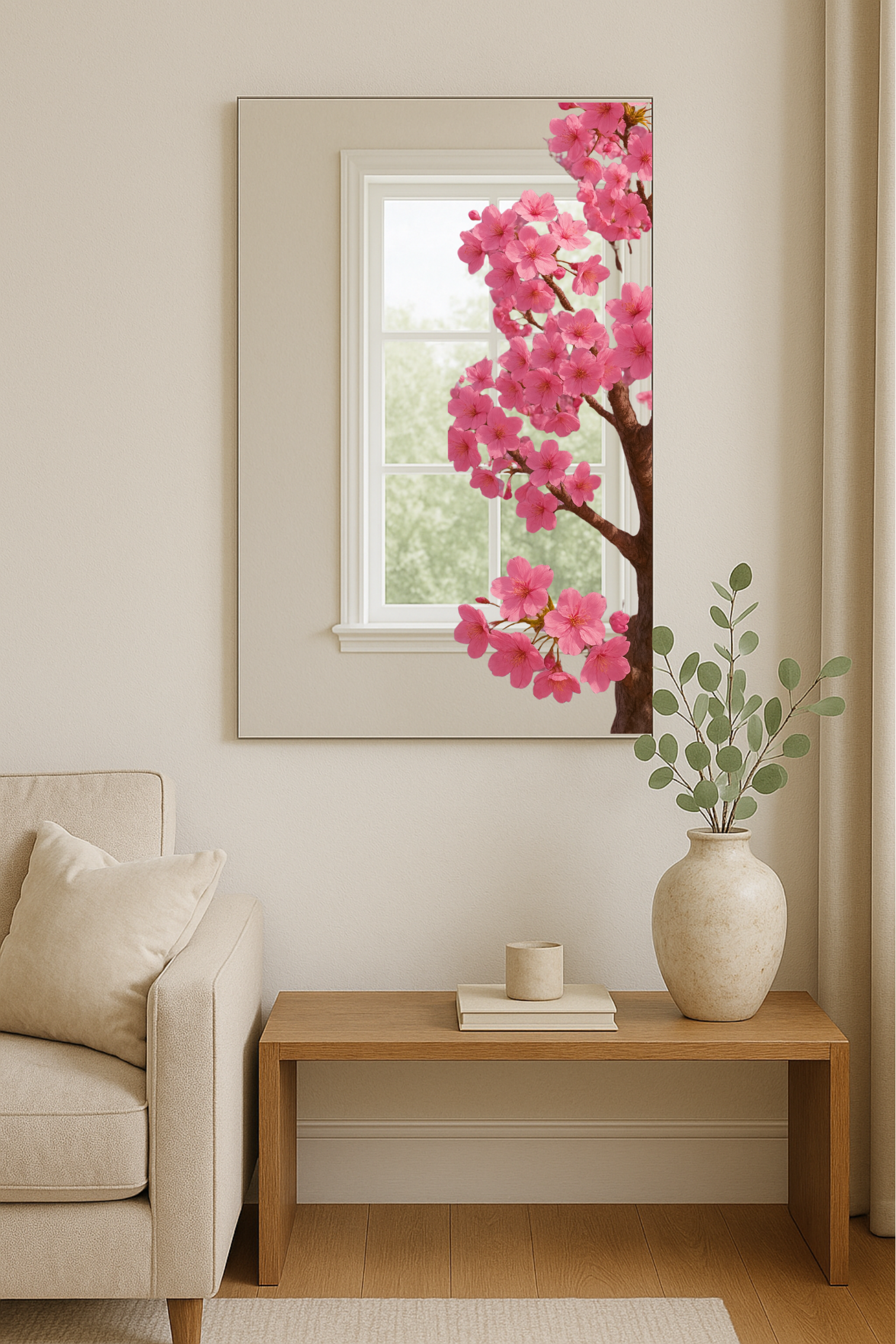 Cherry Blossom Mirror – Elegant Floral Art with Optional Pink LED Backlight