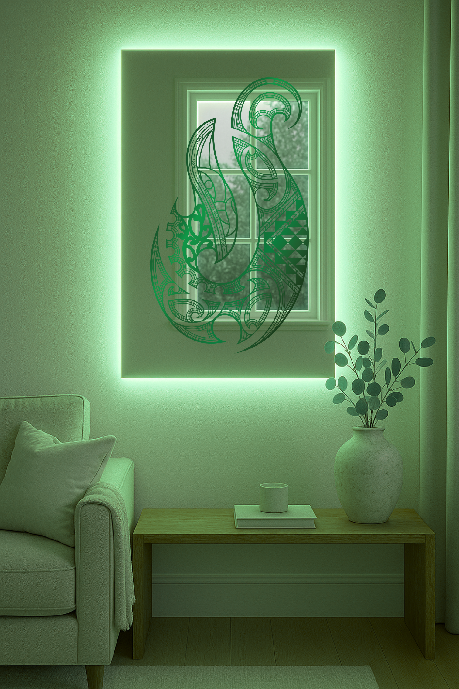 Hei Matau Mirror – Māori Hook Design with Optional LED Backlight
