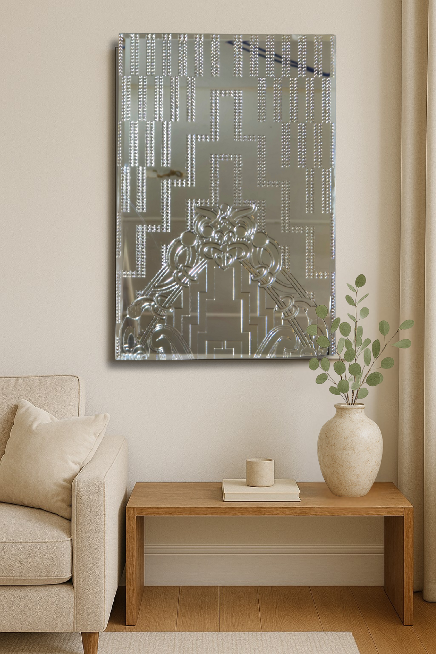 Whare Nui Mirror | Māori Poutama Guardian Design | Handcrafted in Southland NZ | CRE-eight