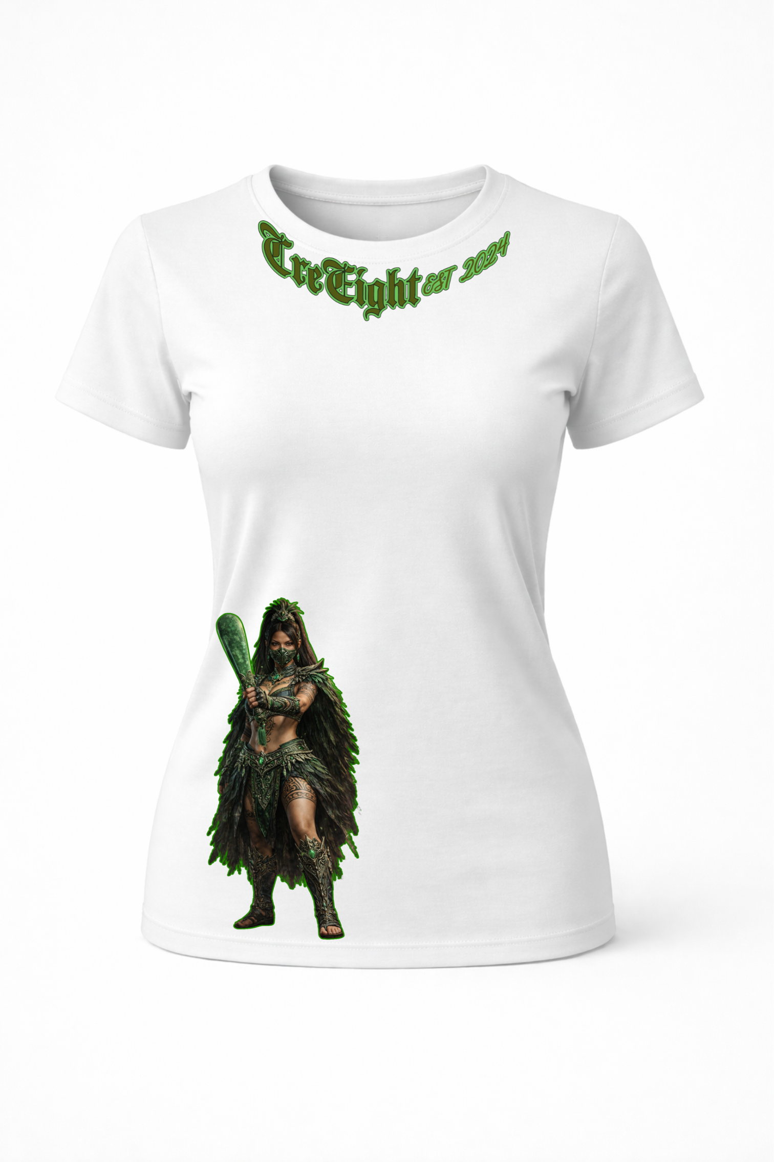 Māori Kombat Fantasy Warrior White T-Shirt – Limited Edition Streetwear | CRE-eight(MADE TO ORDER)