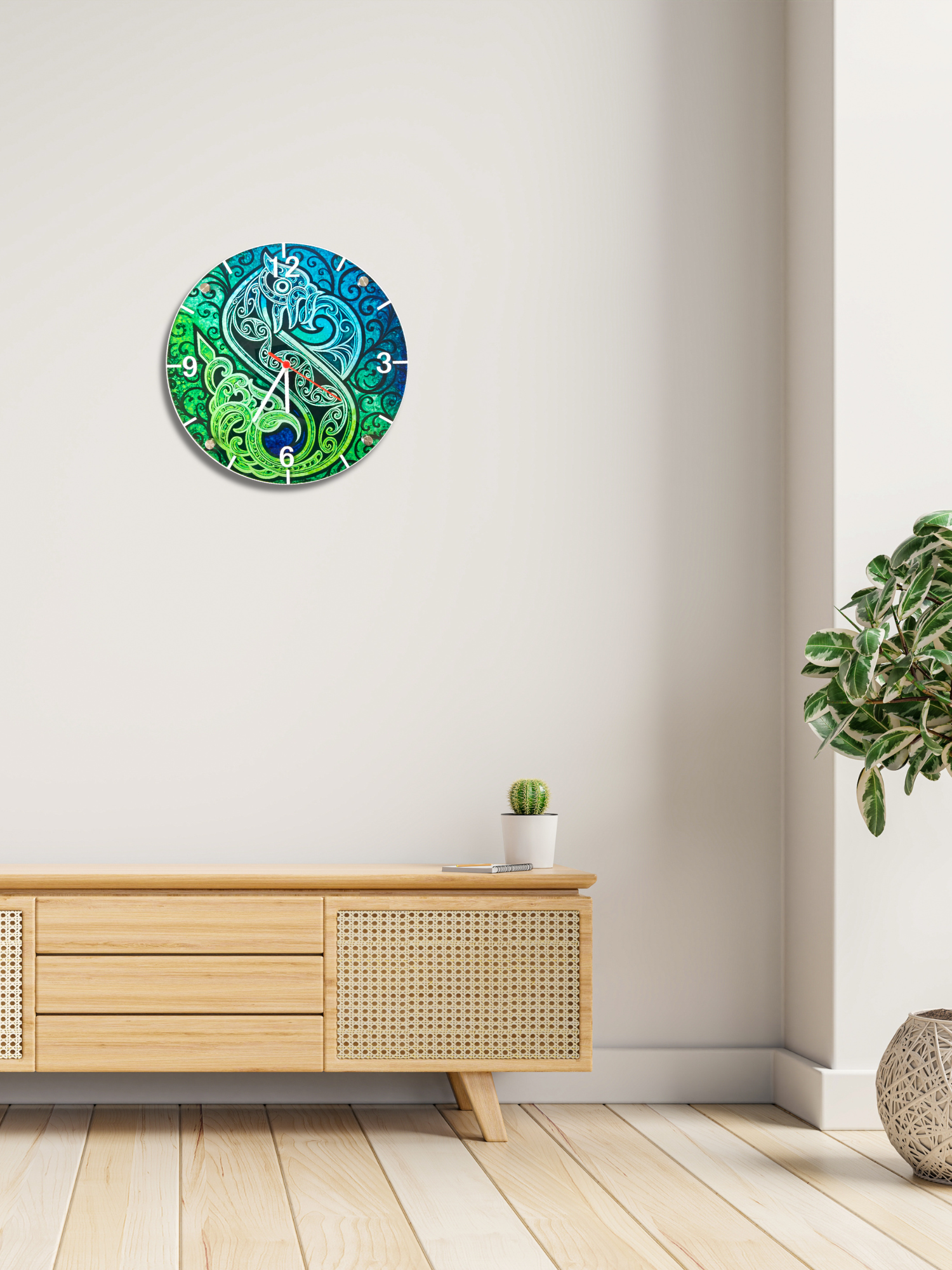 green-manaia-glass-wall-clock-30cm