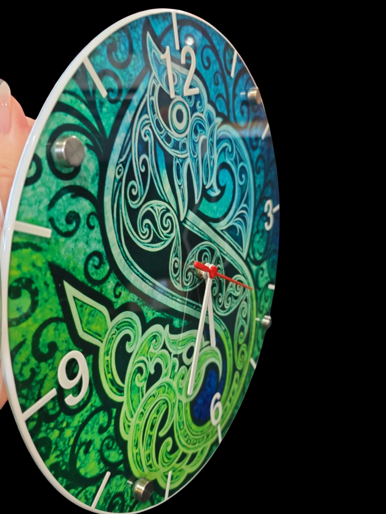 green-manaia-glass-wall-clock-30cm