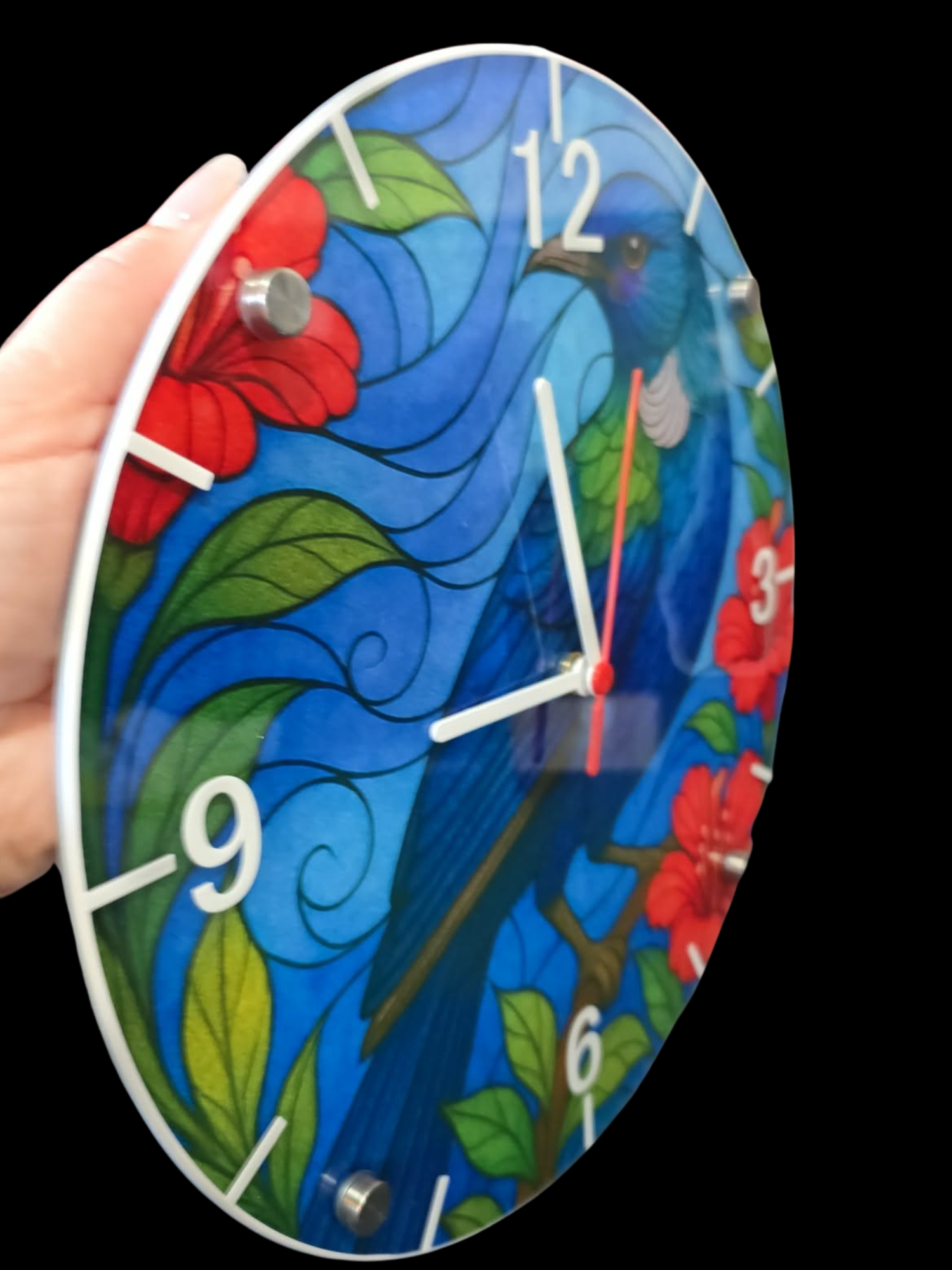 tui-pohutukawa-glass-wall-clock-30cm