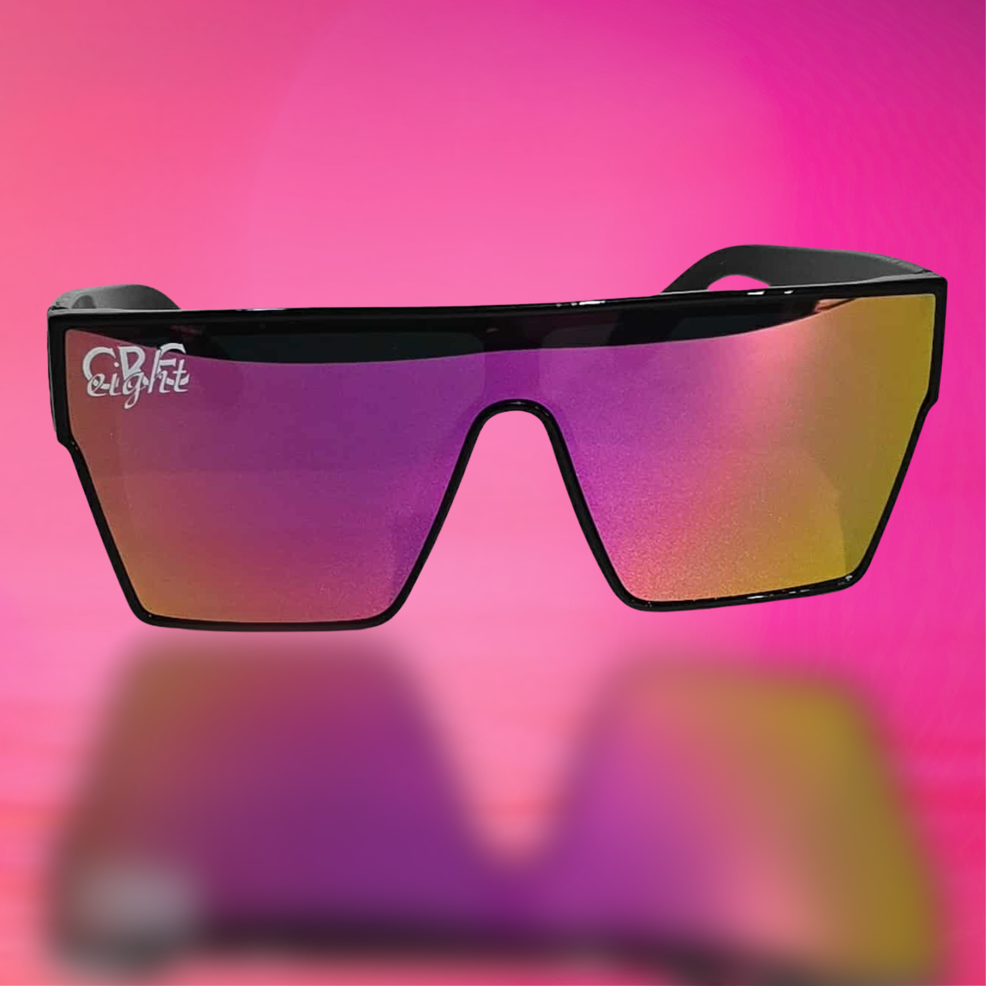 “CRE-eight Tribal Sunglasses – Black Frame with Pink Iridescent Lens”