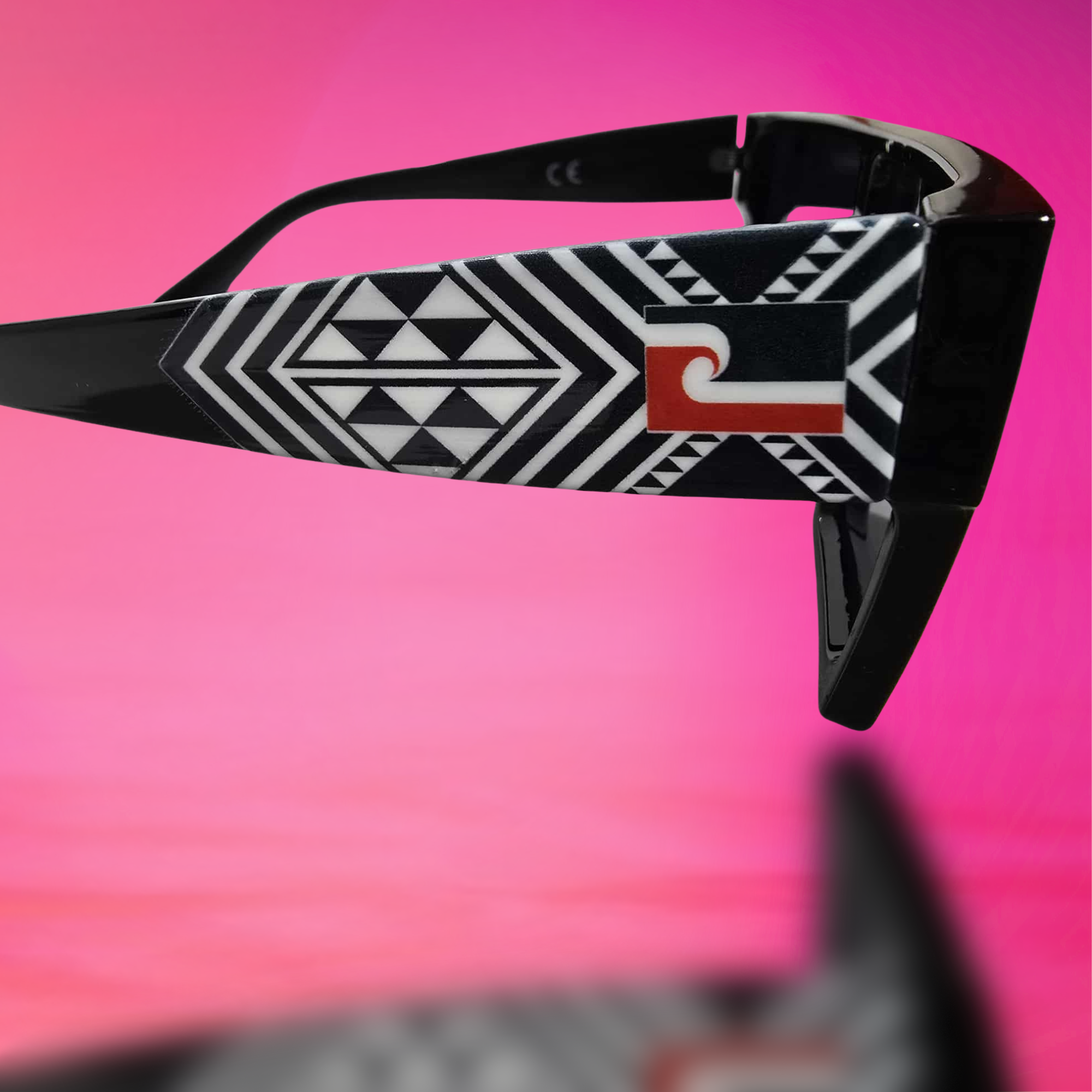 “CRE-eight Tribal Sunglasses – Black Frame with Pink Iridescent Lens”