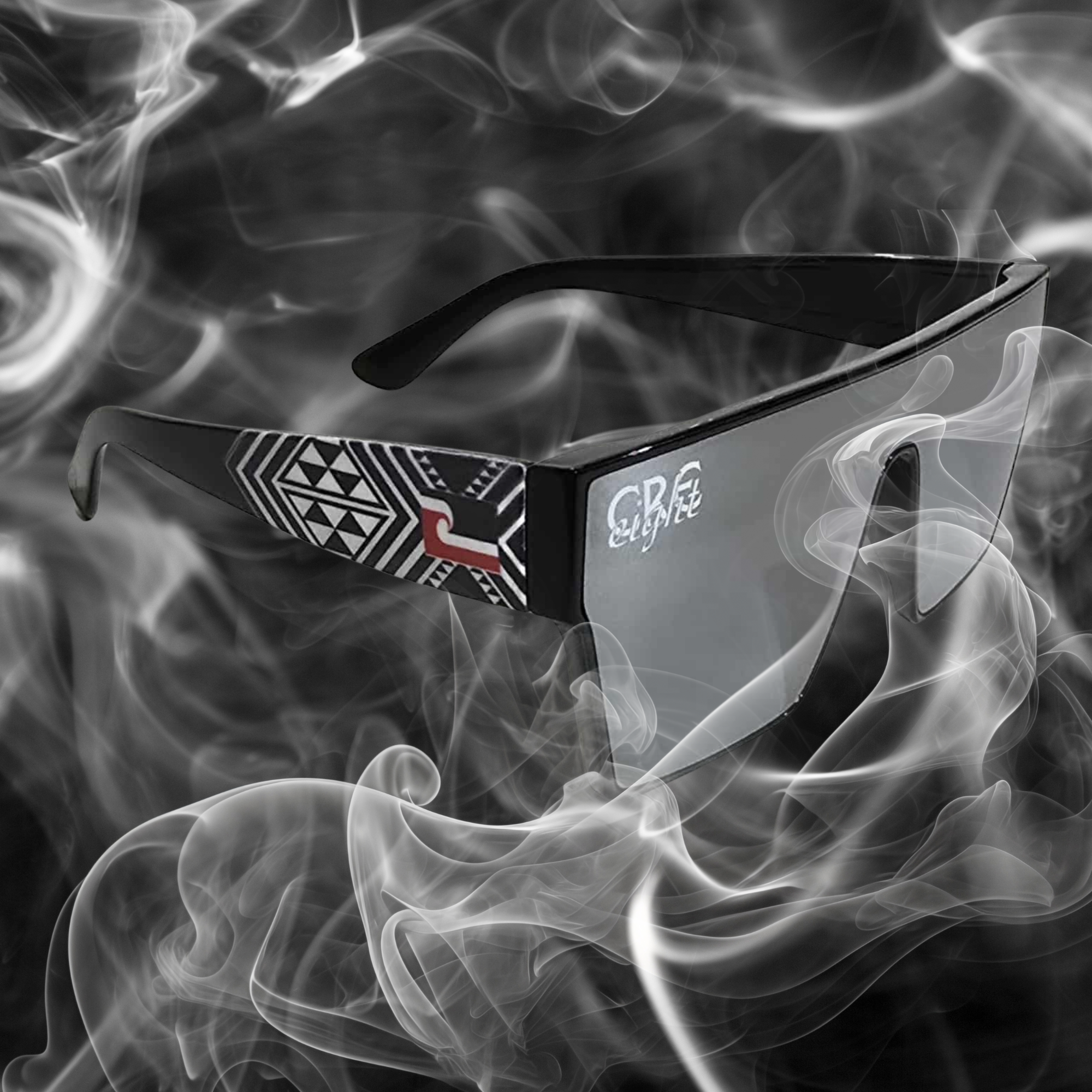 “CRE-eight Tribal Sunglasses – Black Frame with Silver Mirrored Lens”