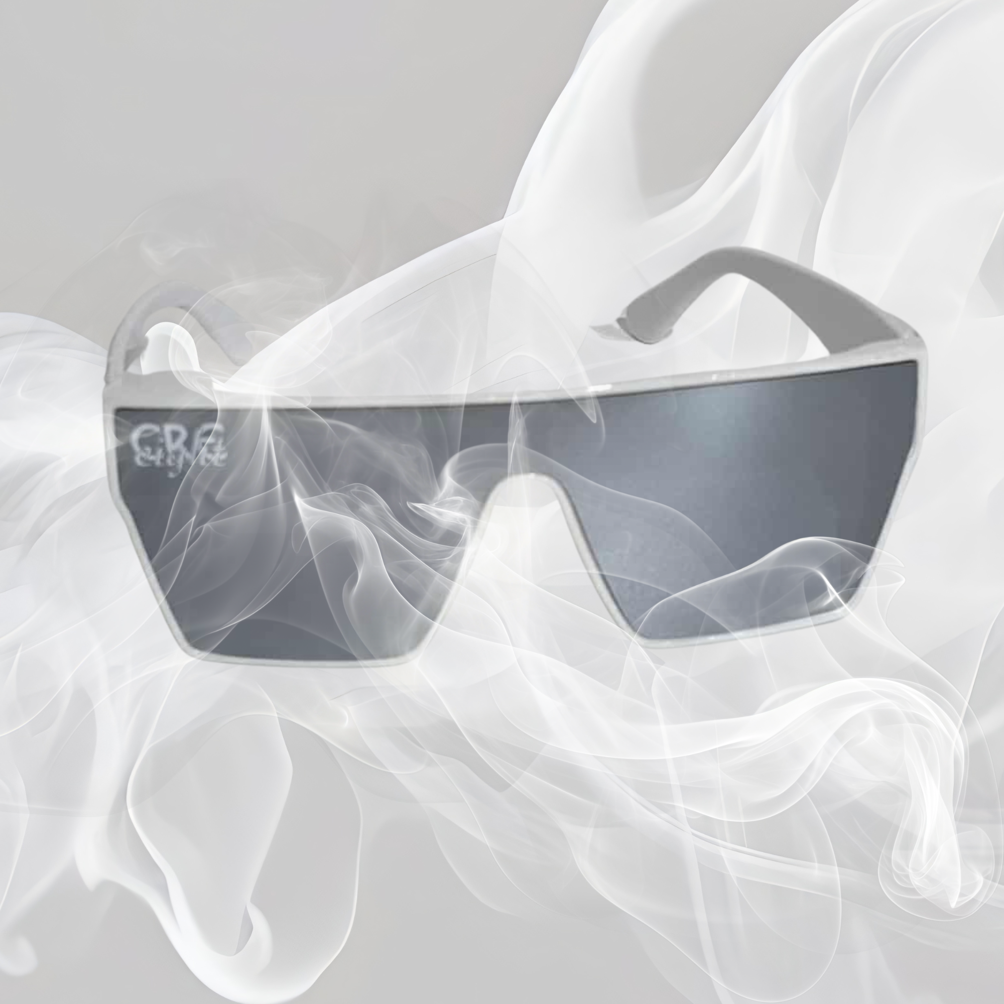 CRE-eight Tino Sunglasses – White Frame with Black mirror Lens | UV-Printed Tāniko Design