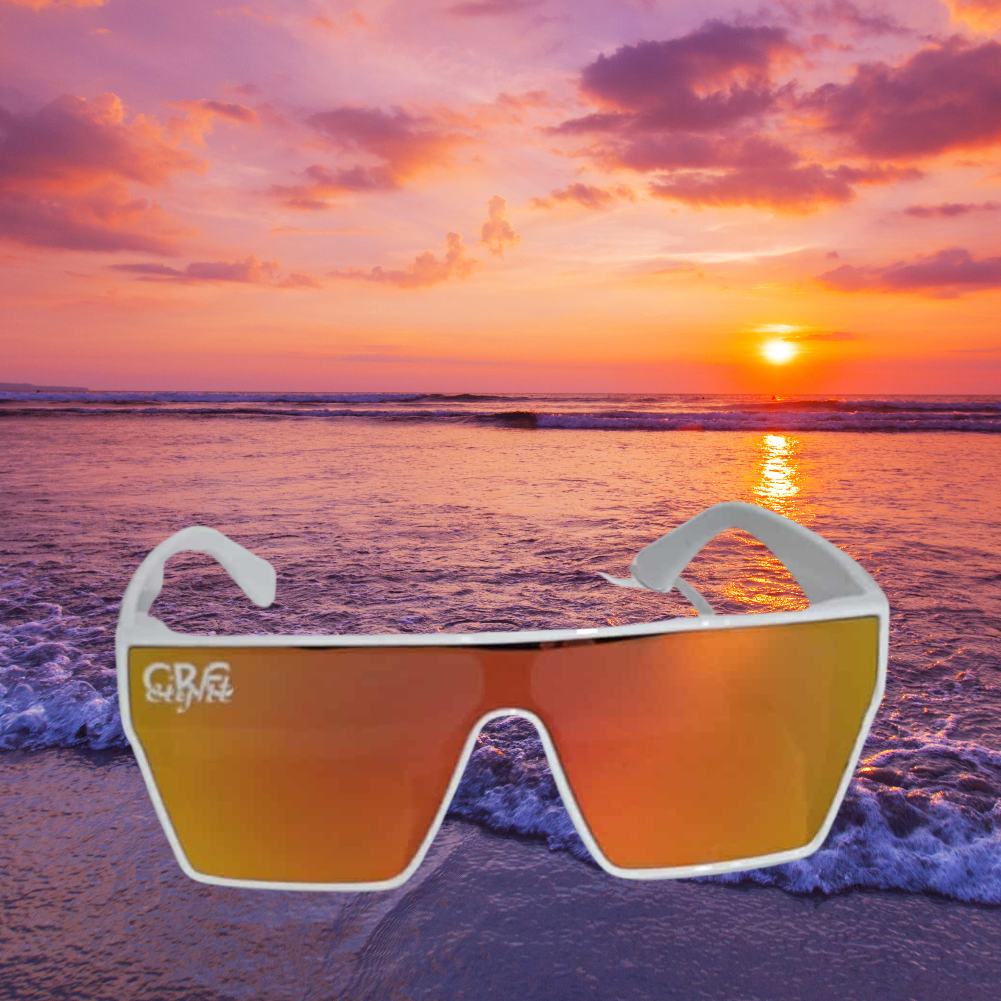 CRE-eight Tino Sunglasses – White Frame with Orange Mirrored Lens | UV-Printed Tāniko Design