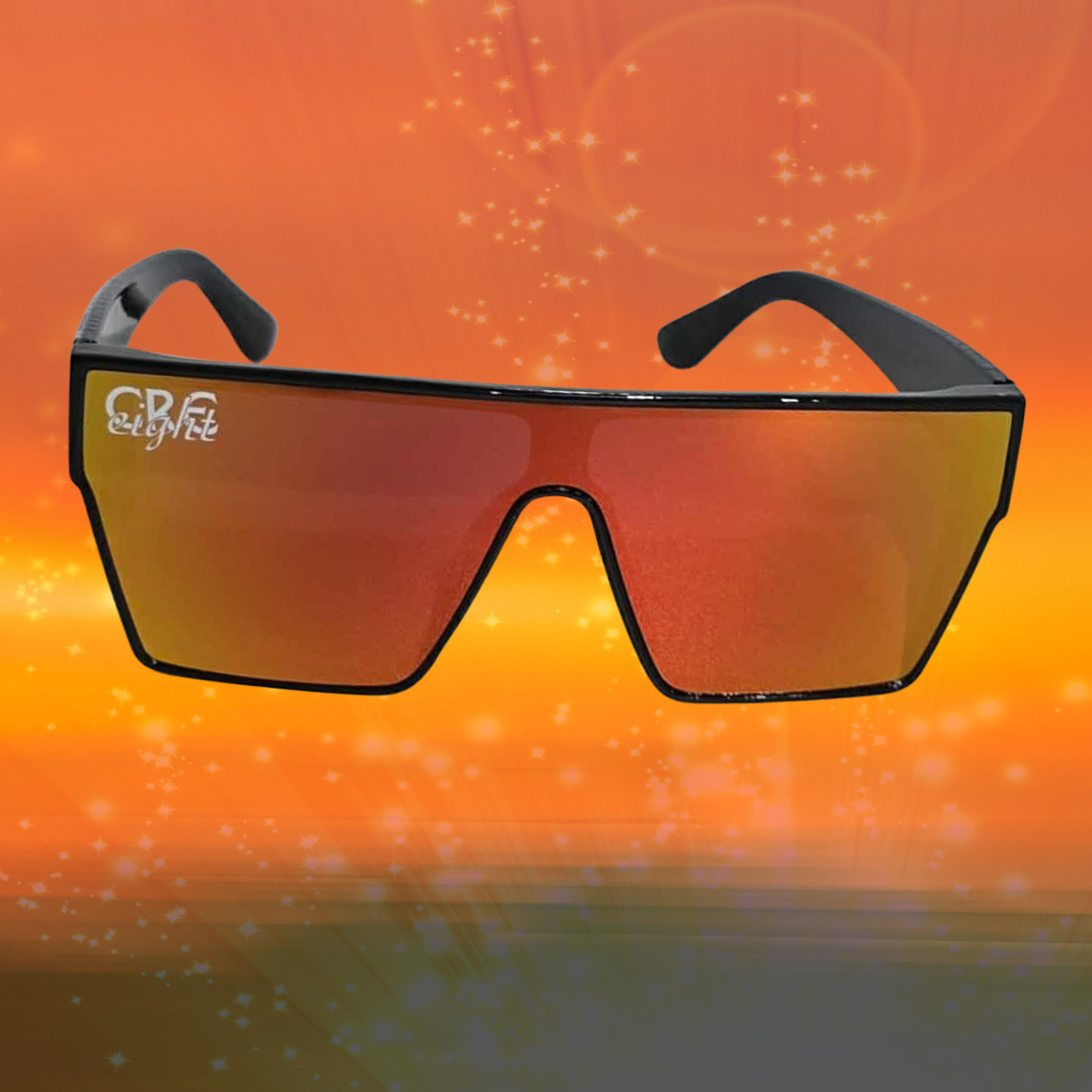 “CRE-eight Tribal Sunglasses – Black Frame with Orange Mirrored Lens”