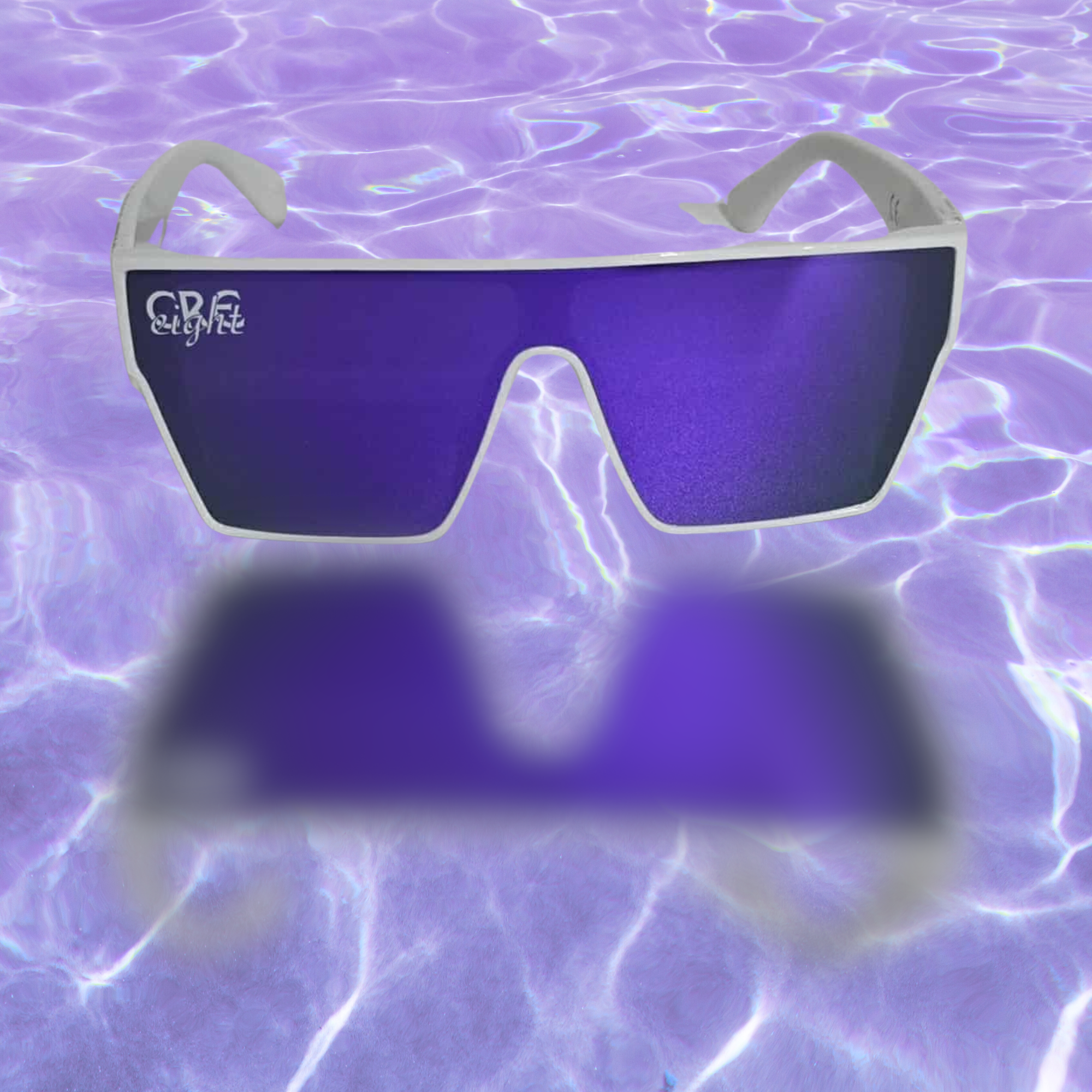 CRE-eight Tino Sunglasses – White Frame with Purple Mirrored Lens | UV-Printed Tāniko Design