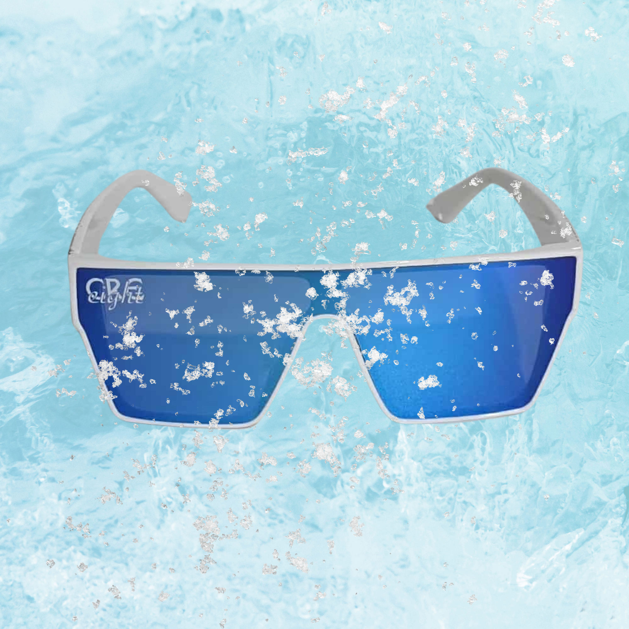 CRE-eight Tino Sunglasses – White Frame with Ice Blue Mirrored Lens | UV-Printed Tāniko Design
